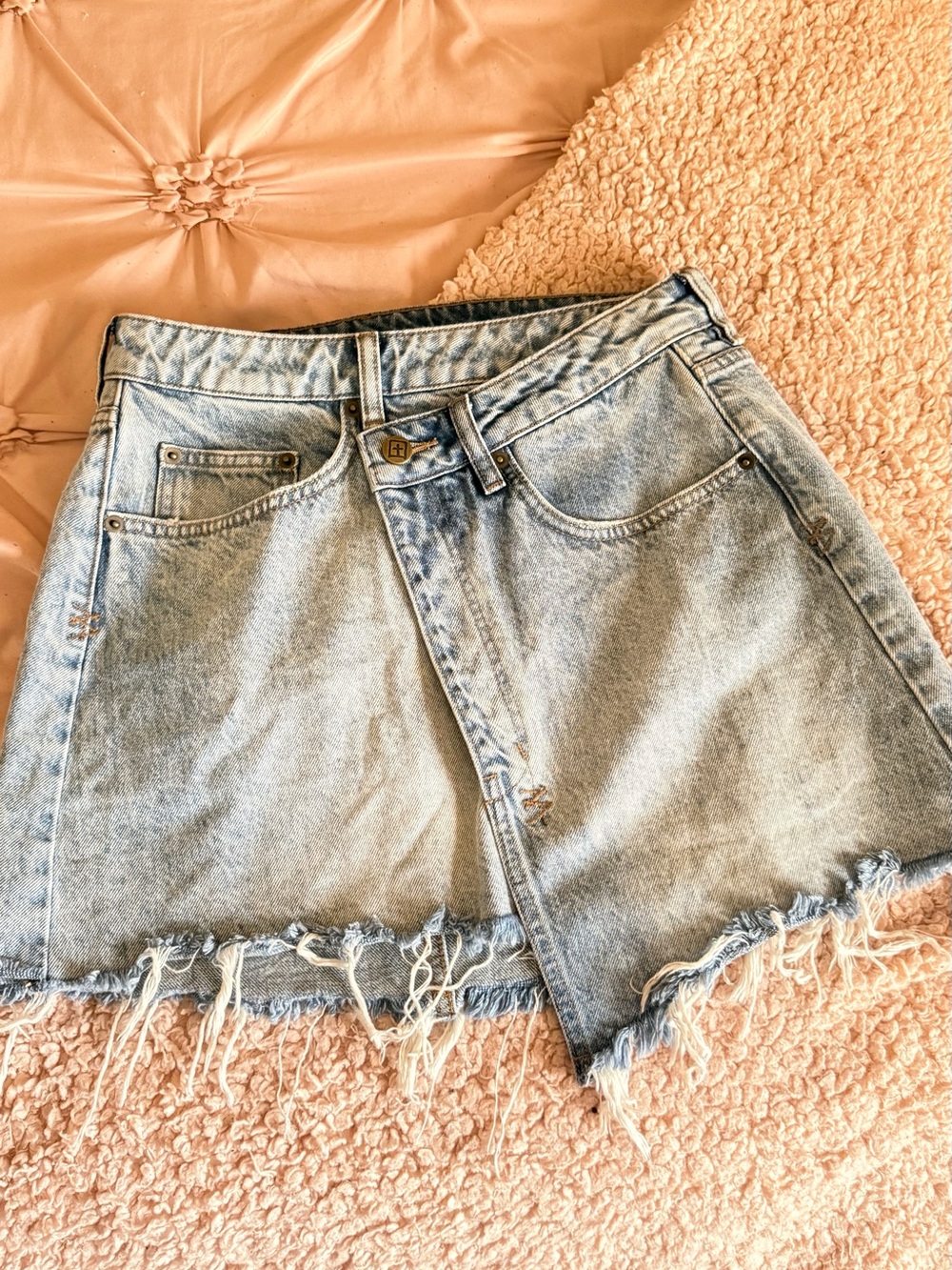 Ksubi Light Wash Denim Mini Skirt with Raw Hem